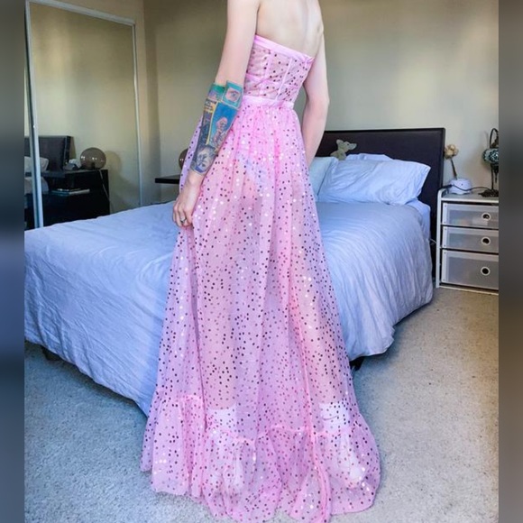 For Love & Lemons Manic Monday Embellished Corset Strapless Mesh Maxi Dress - Picture 3 of 10